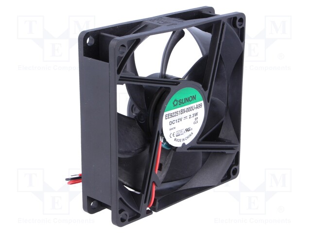 Fan: DC; axial; 12VDC; 92x92x25mm; 93.5m3/h; 37.5dBA; ball bearing