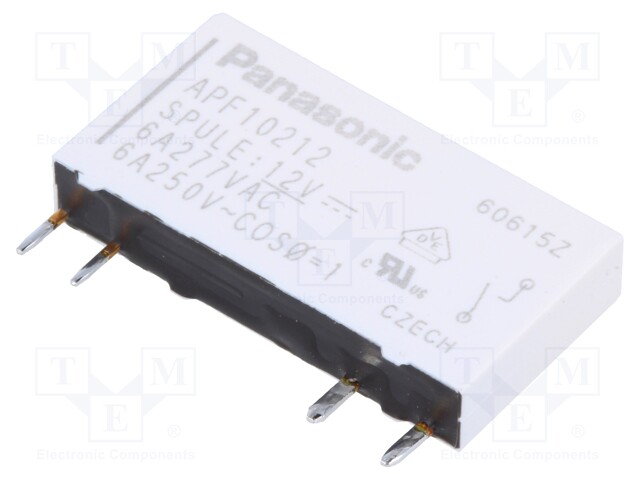 Relay: electromagnetic; SPST-NO; Ucoil: 12VDC; 6A/250VAC; 847Ω