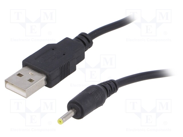 Cable; USB A plug,DC 2,5/0,7 plug; straight; black; 0.8m; 5÷50°C