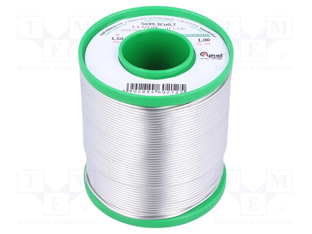 Soldering wire; Sn99,3Cu0,7; 1.5mm; 1000g; lead free; 240°C; 3%