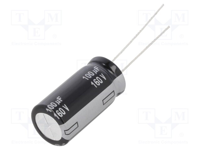 Capacitor: electrolytic; THT; 100uF; 160VDC; Ø12.5x25mm; ±20%