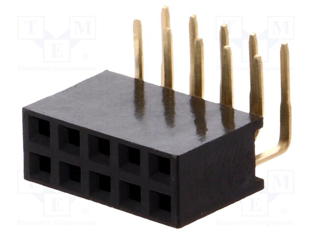 Socket; pin strips; female; PIN: 10; angled 90°; 2.54mm; THT; 2x5