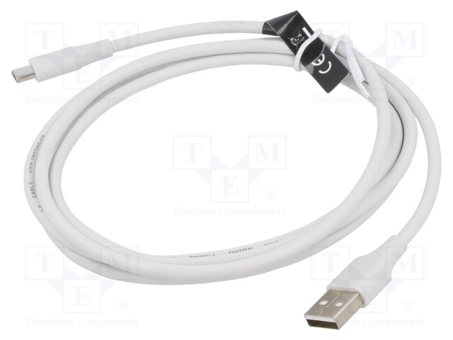 Cable; USB 2.0; USB A plug,USB C plug; nickel plated; 1.5m; white