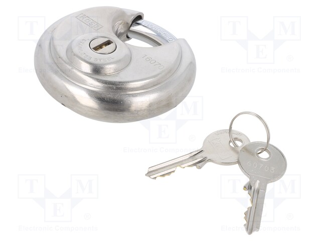 Padlock; stainless steel; round,shackle; A: 70mm; C: 10mm; B: 17mm