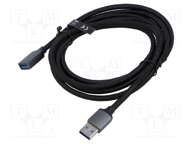 Cable; USB 3.0; USB A socket,USB A plug; nickel plated; 2m; black