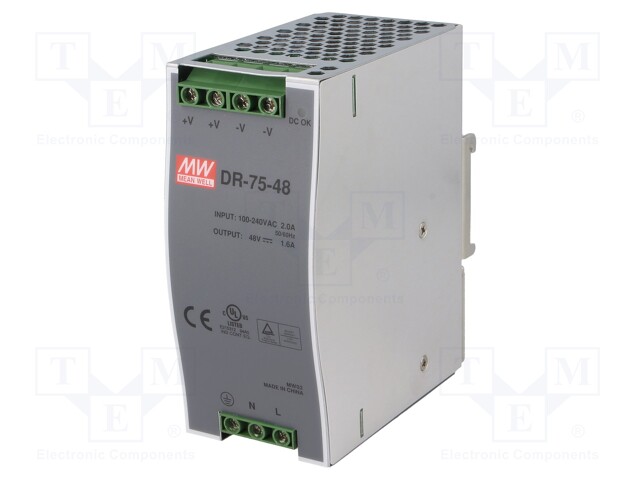 Power supply: switched-mode; 76.8W; 48VDC; 48÷53VDC; 1.6A; 600g