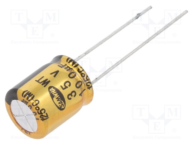 Capacitor: electrolytic; THT; 100uF; 35VDC; Ø10x12.5mm; ±20%; 5000h