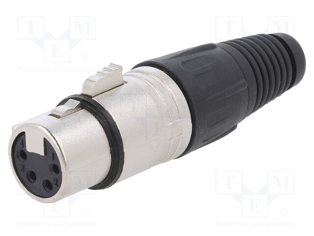 Plug; XLR; female; PIN: 4; straight; for cable; soldering; silver