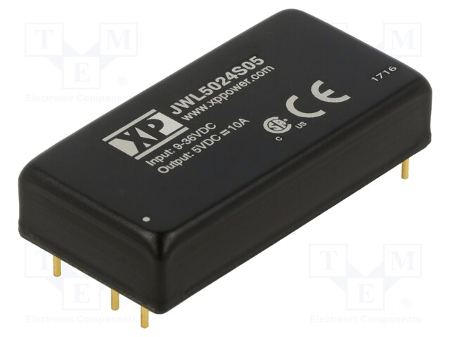 Isolated Board Mount DC/DC Converter, ITE, 1 Output, 50 W, 5 V, 10 A