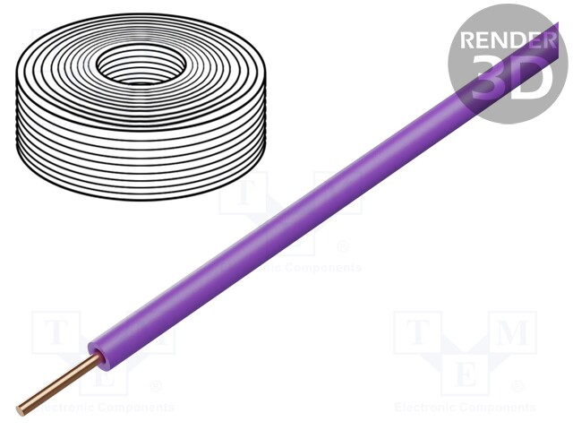 Wire; solid; Cu; 1x0,20mm2; PVC; violet; 60V; -10÷85°C; 10m