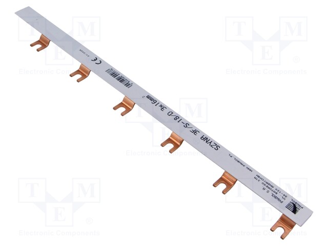 Busbar; 16mm2; Poles: 3; Urated: 400V; 100A; fork; No.of mod: 18; PVC