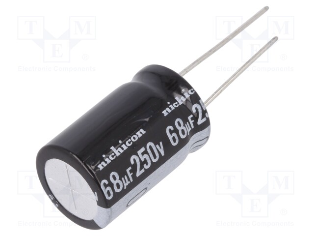 Capacitor: electrolytic; THT; 68uF; 250VDC; Ø16x25mm; Pitch: 7.5mm