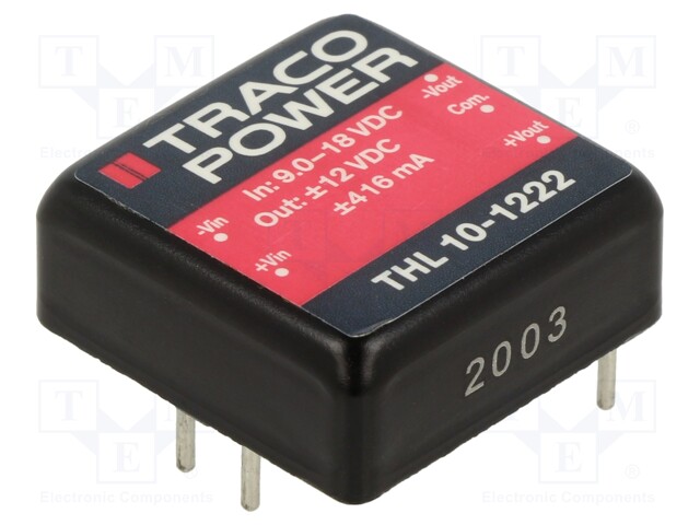 Converter: DC/DC; 10W; Uin: 9÷18V; Uout: 12VDC; Uout2: -12VDC; 1"x1"