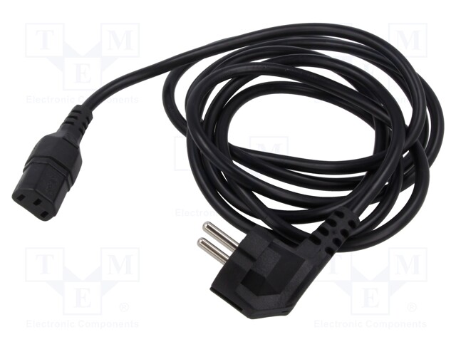Cable; CEE 7/7 (E/F) plug angled,IEC C13 female; PVC; 2m; black