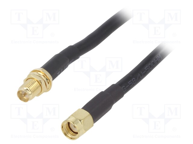 Cable; 50Ω; 5m; RP-SMA male,RP-SMA female; black; straight