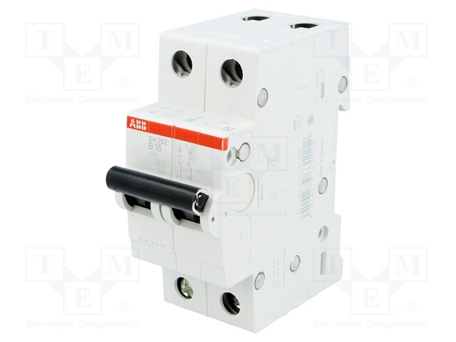 Circuit breaker; 400VAC; Inom: 16A; Poles: 2; DIN; Charact: B; 6kA