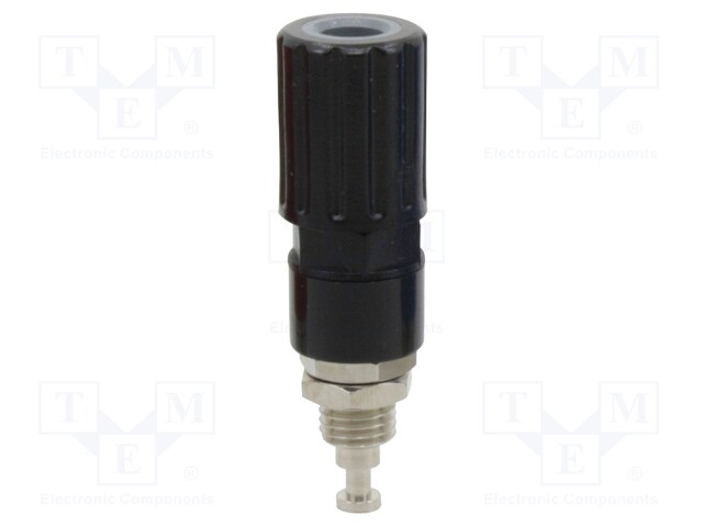 Socket; 4mm banana; 36A; black; nickel plated; on panel,screw