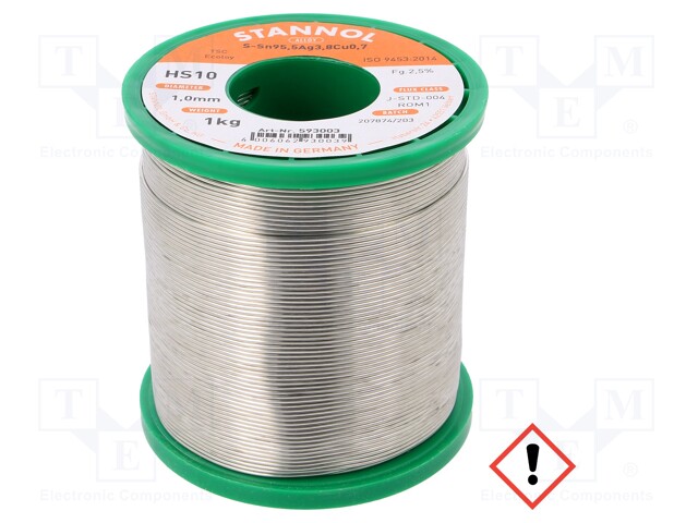 Soldering wire; Sn95Ag4Cu1; 1mm; 1kg; lead free; Package: reel