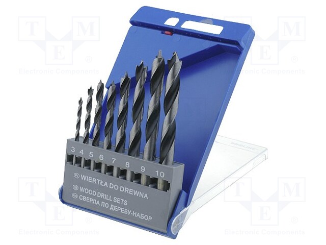 Drill set; wood; Ø: 10mm,3mm,4mm,5mm,6mm,7mm,8mm,9mm; steel