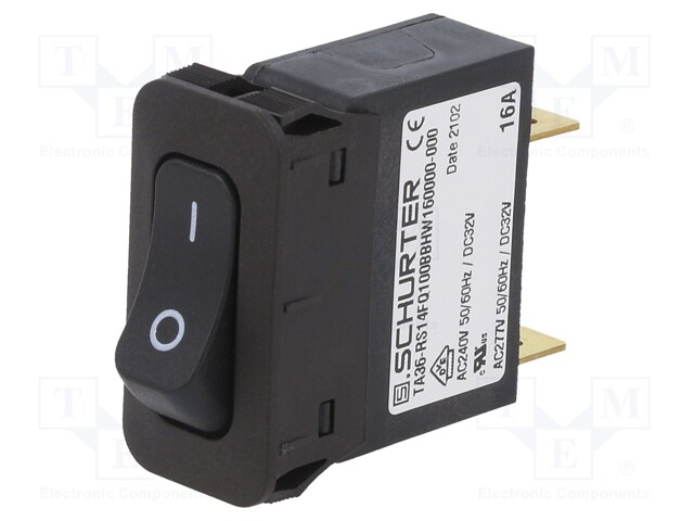 Circuit breaker; Urated: 240VAC; 32VDC; 16A; SPST; 34x14.5mm; 19g