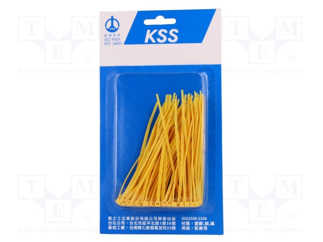 Cable tie; L: 100mm; W: 2.5mm; polyamide; 78.5N; yellow; 100pcs.