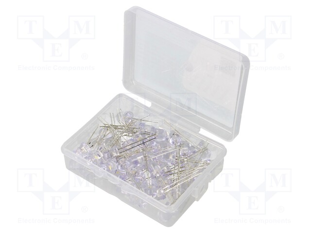 Kit: LED; 8mm; THT; 50pcs; white warm; 3÷15V; plastic box; 7.5mA; 30°