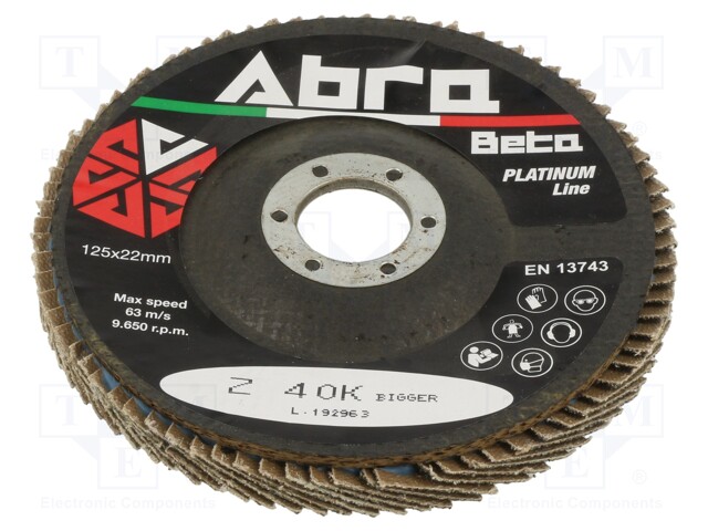 Flap grinding wheels; Ø: 125mm; Øhole: 22.23mm; Granularity: 40