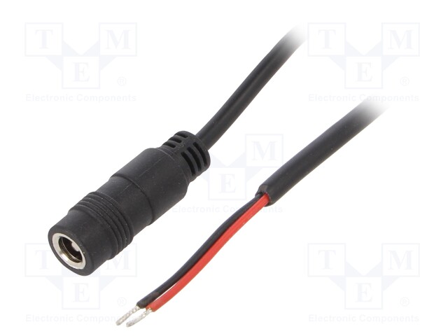 Cable; wires,DC 5,5/2,1 socket; straight; 0.5mm2; black; 4m