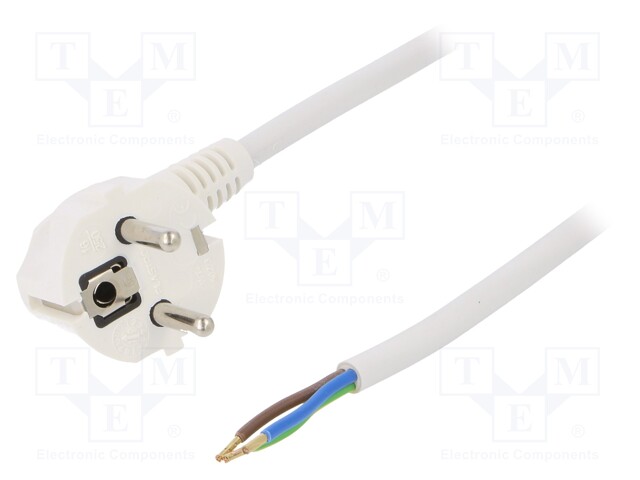 Cable; SCHUKO plug,CEE 7/7 (E/F) plug angled,wires; 2m; white