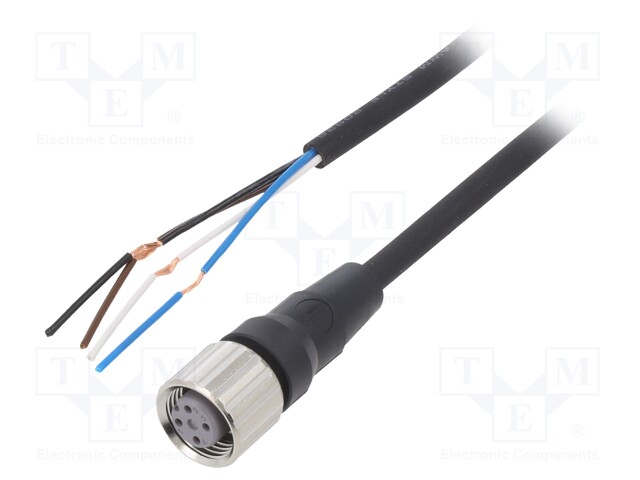 Connection lead; M12; PIN: 4; straight; Len: 5m; plug; 4A; -10÷80°C