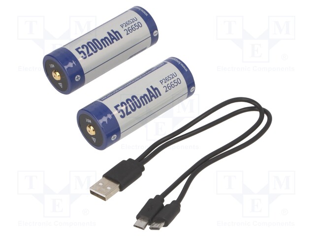 Re-battery: Li-Ion; 26650; 3.6V; 5200mAh; Ø26.3x70.5mm