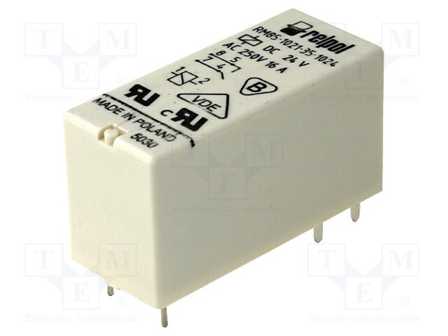 Relay: electromagnetic; SPST-NO; Ucoil: 24VDC; 16A/250VAC; 480mW