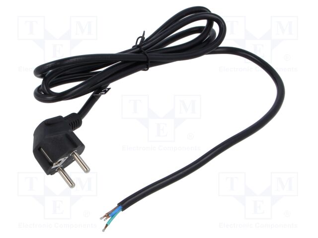 Cable; 3x1mm2; CEE 7/7 (E/F) plug angled,wires; PVC; 1.8m; black