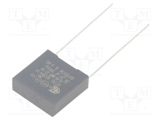 Capacitor: polypropylene; X2; 0.22uF; 15mm; ±20%; 18x14.5x8.5mm