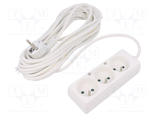 Extension lead; Sockets: 3; white; 3x1,5mm2; 10m; 16A