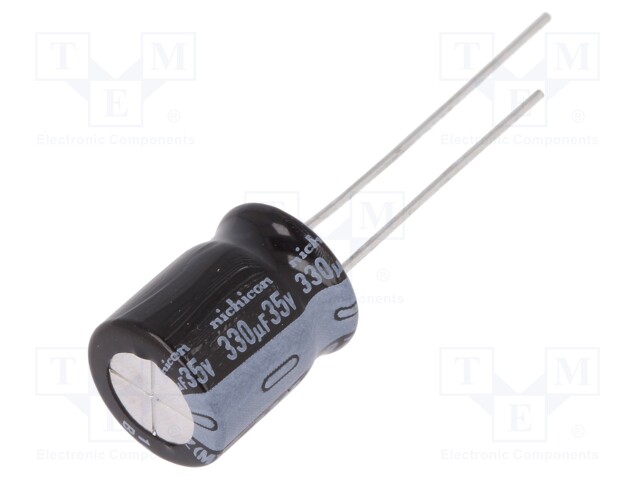 Capacitor: electrolytic; THT; 330uF; 35VDC; Ø10x12.5mm; Pitch: 5mm