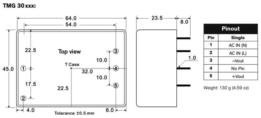 Converter: AC/DC; 16.5W; Uout: 3.3VDC; Iout: 5000mA; 80%; Series: TMG