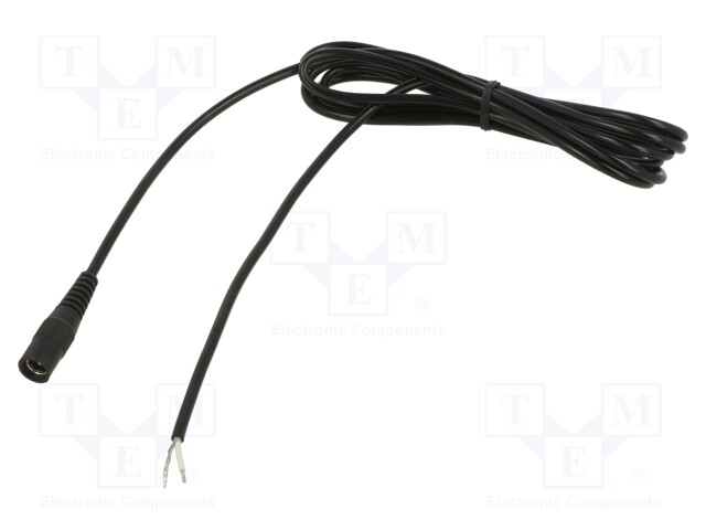 Cable; wires,DC 5,5/2,1 socket; straight; 0.5mm2; black; 3m