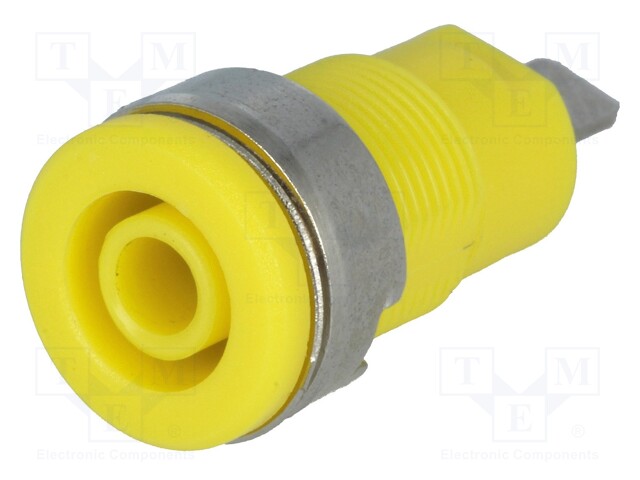 Socket; 4mm banana; 32A; yellow; nickel plated; on panel; 23.5mm