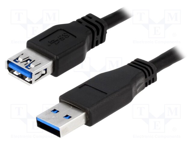 Cable; USB 3.0; USB A socket,USB A plug; nickel plated; 2m; black