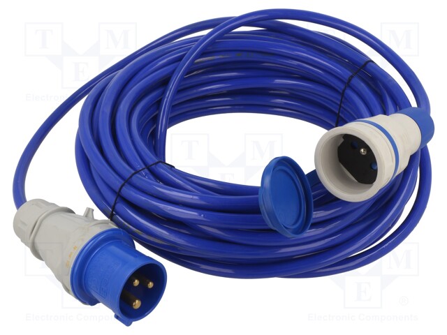 Extension lead; Sockets: 1; PUR; blue; 3x2,5mm2; 20m; 16A