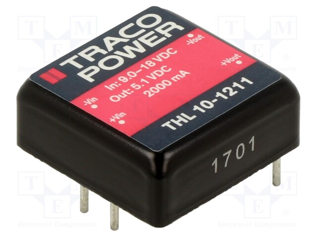 Converter: DC/DC; 10W; Uin: 9÷18V; 5.1VDC; Iout: 2000mA; 1"x1"; 15g