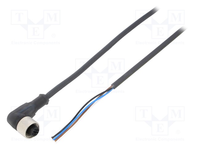 Connection lead; M12; PIN: 4; angled; 2m; plug; 250VAC; 4A; -25÷70°C