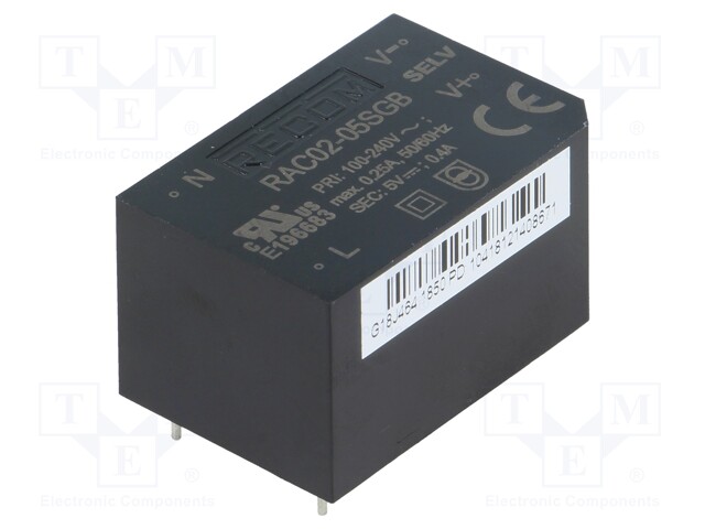Converter: AC/DC; 2W; Uout: 5VDC; Iout: 400mA; 63%; Mounting: PCB