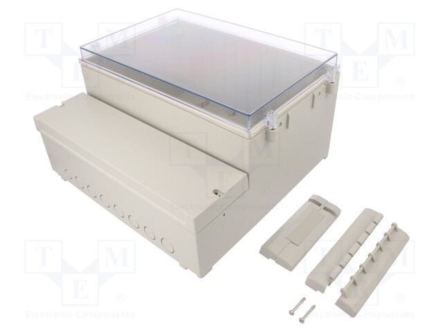 Enclosure: wall mounting; X: 296mm; Y: 281mm; Z: 158mm; ABS; grey