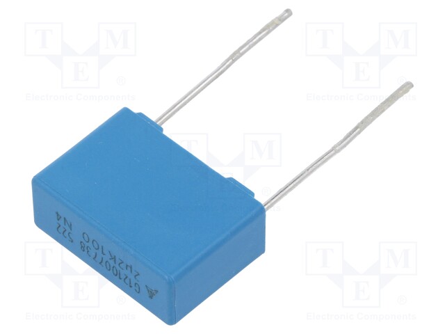 Capacitor: polyester; 2.2uF; 63VAC; 100VDC; Pitch: 15mm; ±10%