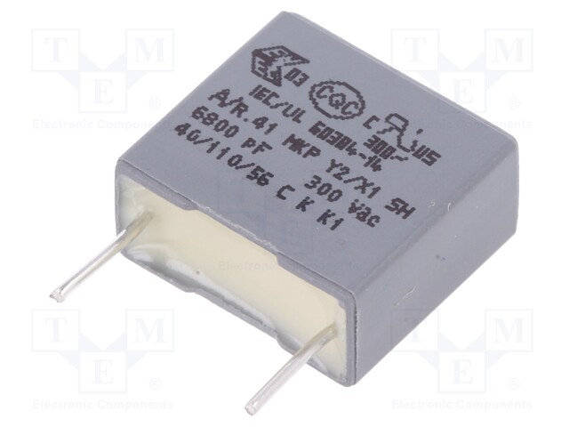 Capacitor: polypropylene; Y2; 6.8nF; 10mm; ±20%; 13x6x12mm; 300VAC