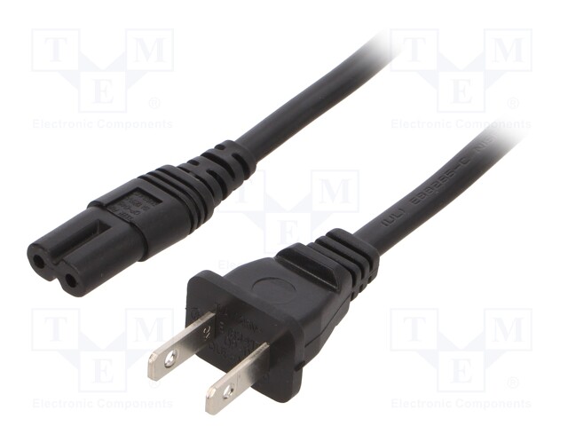 Cable; IEC C7 female,NEMA 1-15 (B) plug; 2m; black; PVC; 2x18AWG