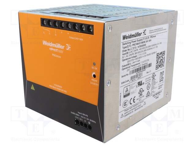 Power supply: switched-mode; 960W; 24VDC; 40A; 3x320÷575VAC; 3.4kg