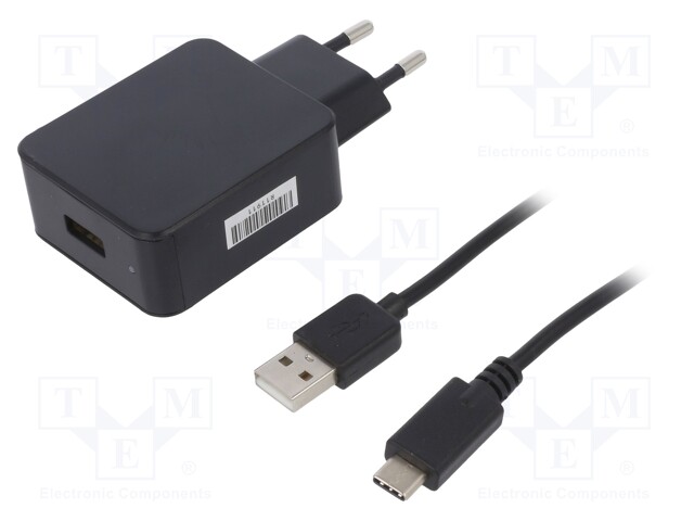 Power supply: switched-mode; 5VDC; 3A; Out: USB C; 15W; Plug: EU